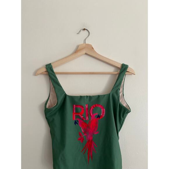 FARM RIO NWT Anthropologie High Leg Green One Piece Swimsuit Size Small - Picture 10 of 10
